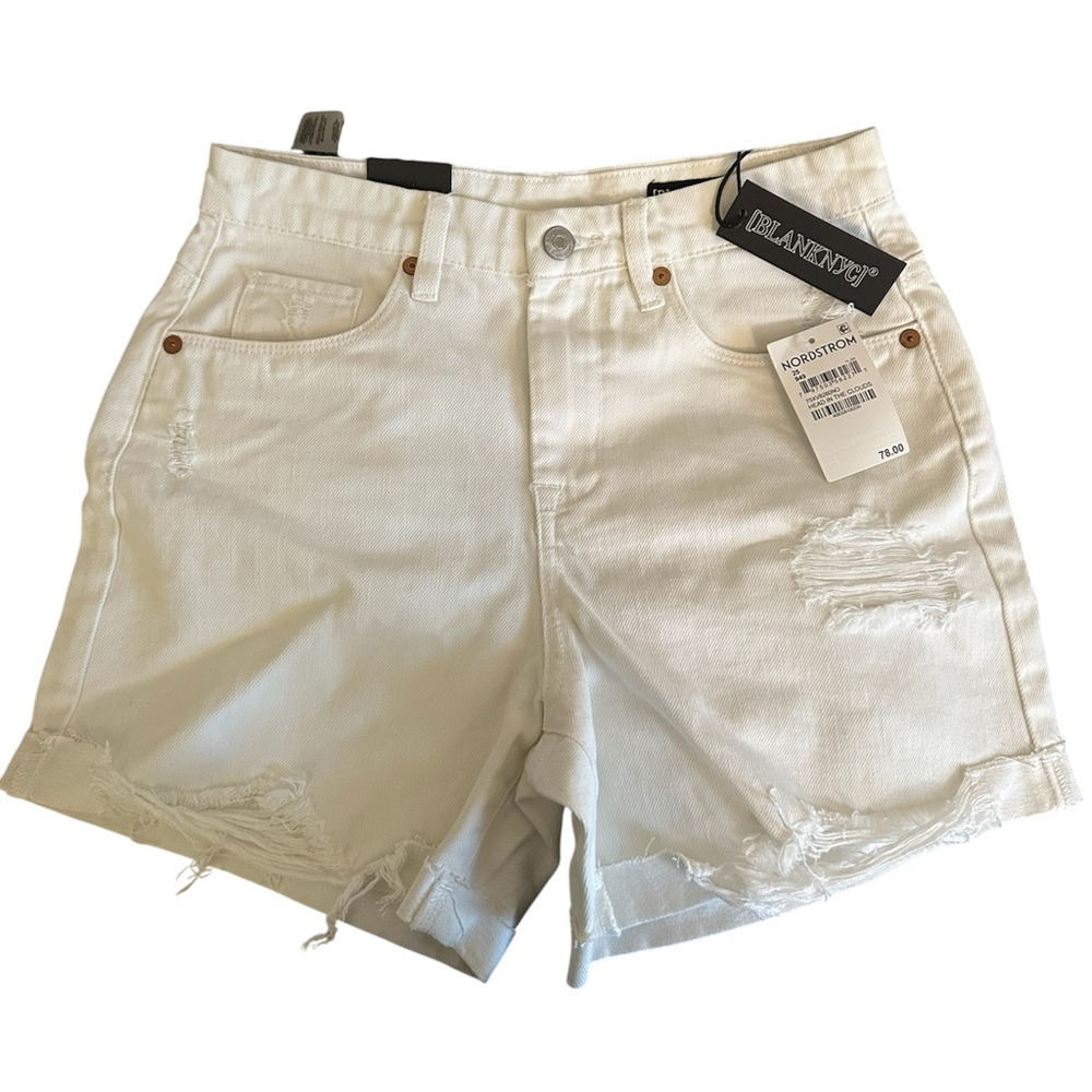 BLANKNYC Perry White women’s Denim Jean Shorts Distressed Size 25 Pockets NWT